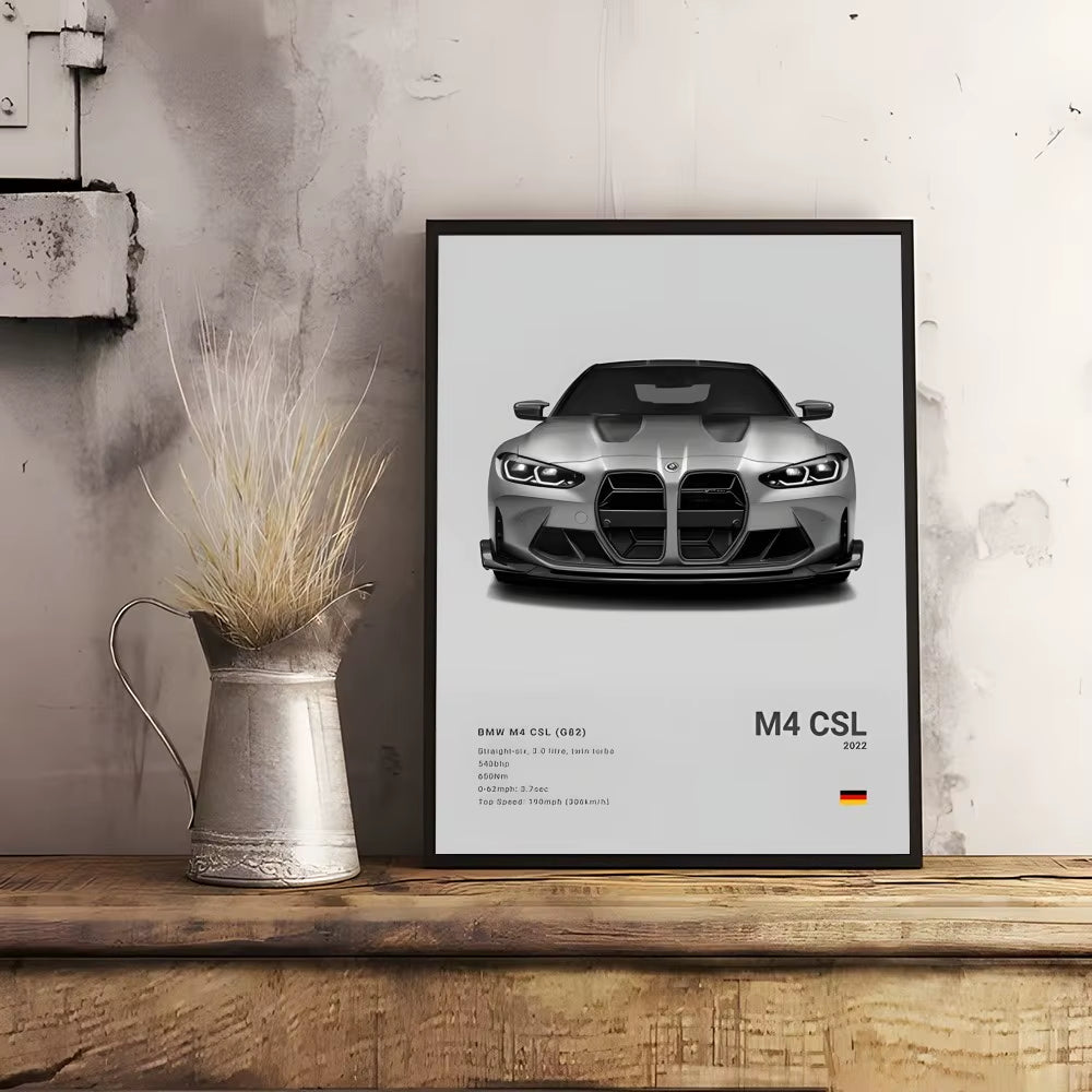 Famous Classic Latest Sports Car F80 M3 M4 M5 E36 EVO 3.0CSL B-BMW Poster Home Living Room Wall Art Garage Room Decor