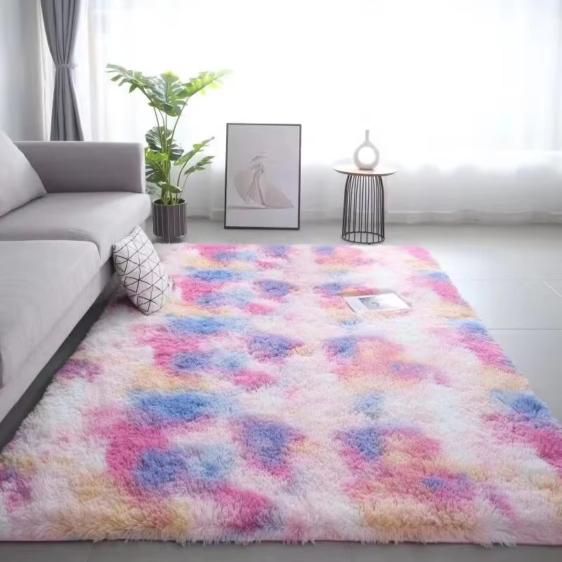 VIKAMA Tie-Dye Silk Wool Area Rugs for Children's Rooms, Living Rooms, and Bedrooms - Non-Slip and Machine Washable Carpet Mats