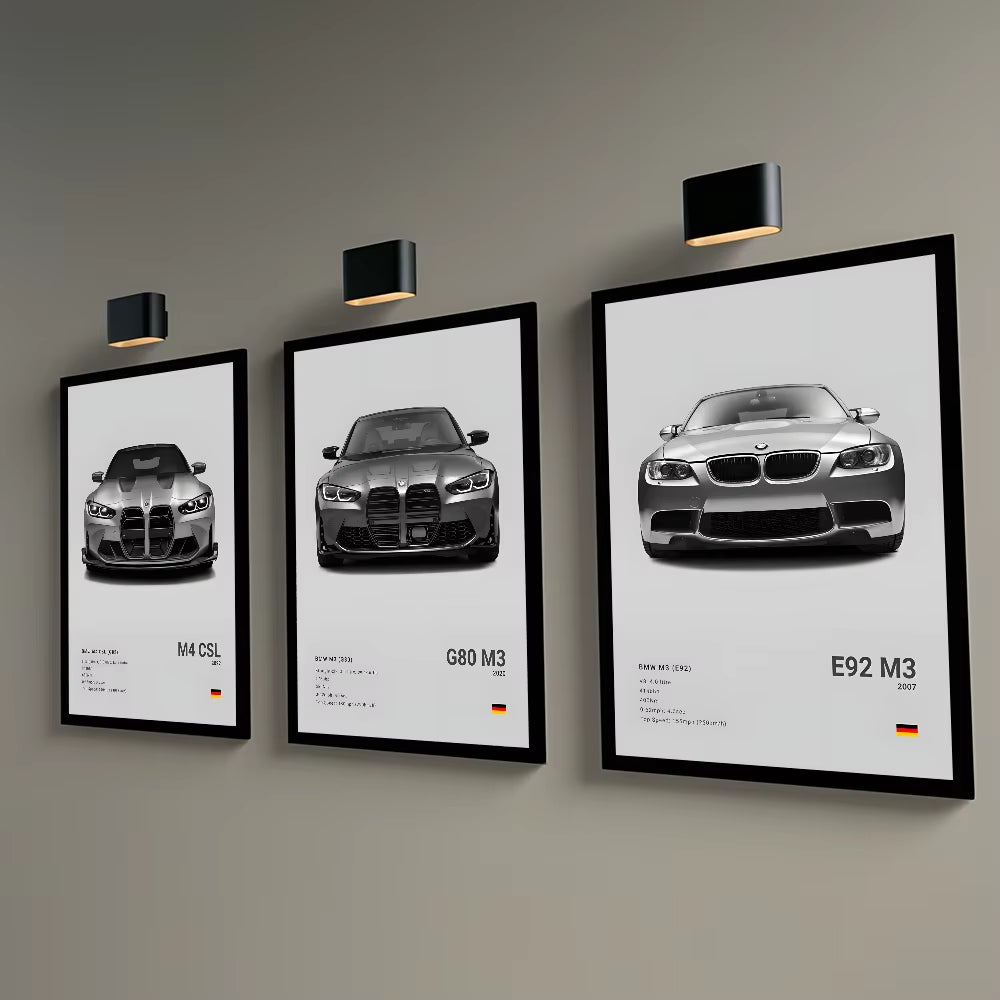 Famous Classic Latest Sports Car F80 M3 M4 M5 E36 EVO 3.0CSL B-BMW Poster Home Living Room Wall Art Garage Room Decor