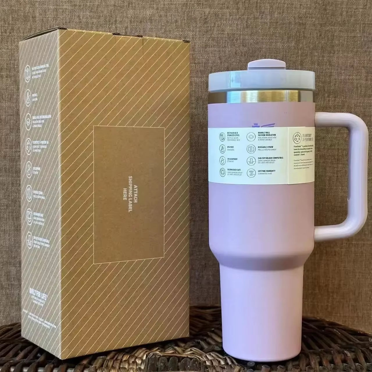 1200Mlvacuum Insulated Car Mug for Stanleys Double Wall Thermal Iced Travel Cup and Tumbler Flowstate Straw Lid Stainless Steel