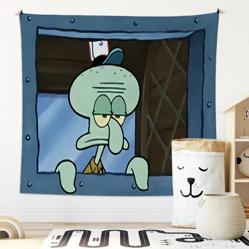 Octopus Brother Spongebob Squarepants Cartoon Hanging Cloth Bedroom Wall Decoration Background Cloth Cute and Funny Tapestry