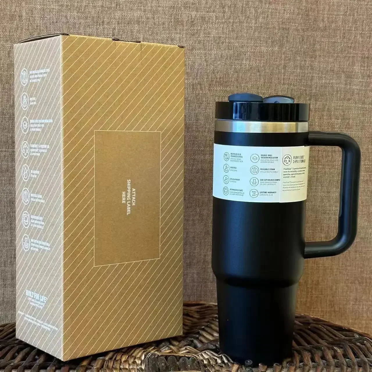 1200Mlvacuum Insulated Car Mug for Stanleys Double Wall Thermal Iced Travel Cup and Tumbler Flowstate Straw Lid Stainless Steel