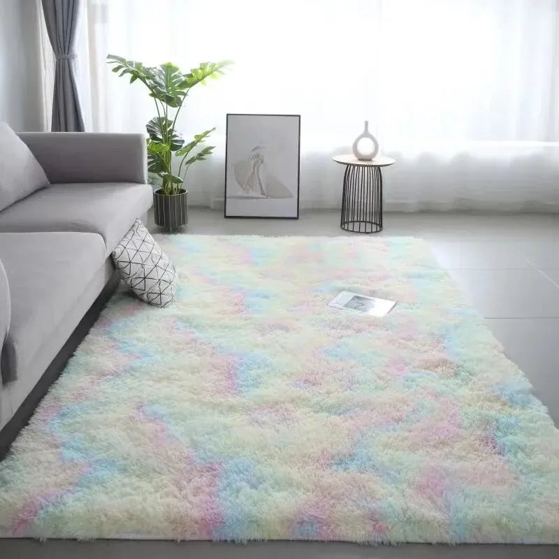 VIKAMA Tie-Dye Silk Wool Area Rugs for Children's Rooms, Living Rooms, and Bedrooms - Non-Slip and Machine Washable Carpet Mats