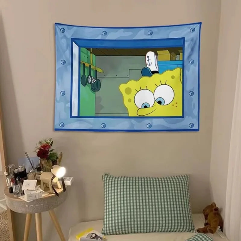 Octopus Brother Spongebob Squarepants Cartoon Hanging Cloth Bedroom Wall Decoration Background Cloth Cute and Funny Tapestry