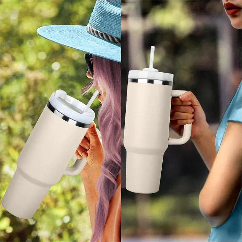 40 Oz Tumbler with Handle Lid Straw 40Oz Stainless Steel Water Bottle Vacuum Thermos Cup Travel Thermal Coffee Mug for Stanleys