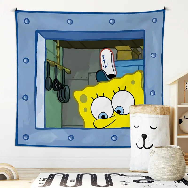 Octopus Brother Spongebob Squarepants Cartoon Hanging Cloth Bedroom Wall Decoration Background Cloth Cute and Funny Tapestry