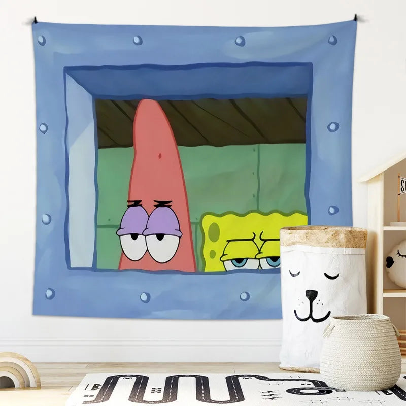 Octopus Brother Spongebob Squarepants Cartoon Hanging Cloth Bedroom Wall Decoration Background Cloth Cute and Funny Tapestry