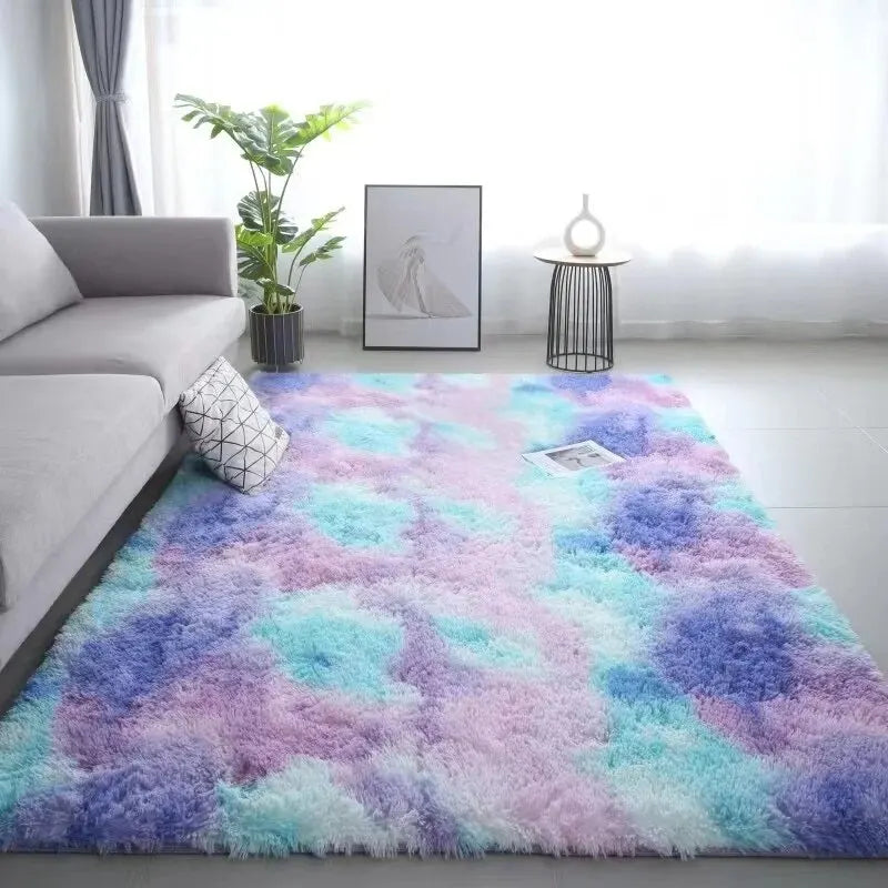 VIKAMA Tie-Dye Silk Wool Area Rugs for Children's Rooms, Living Rooms, and Bedrooms - Non-Slip and Machine Washable Carpet Mats