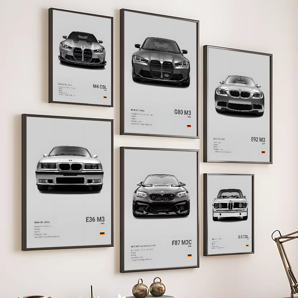 Famous Classic Latest Sports Car F80 M3 M4 M5 E36 EVO 3.0CSL B-BMW Poster Home Living Room Wall Art Garage Room Decor