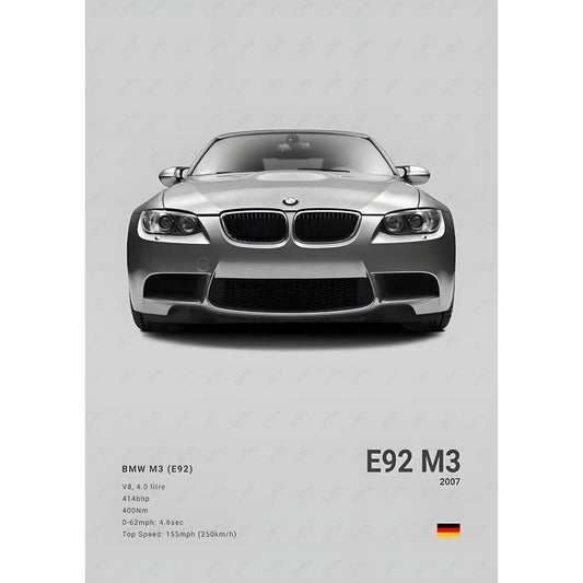 Famous Classic Latest Sports Car F80 M3 M4 M5 E36 EVO 3.0CSL B-BMW Poster Home Living Room Wall Art Garage Room Decor