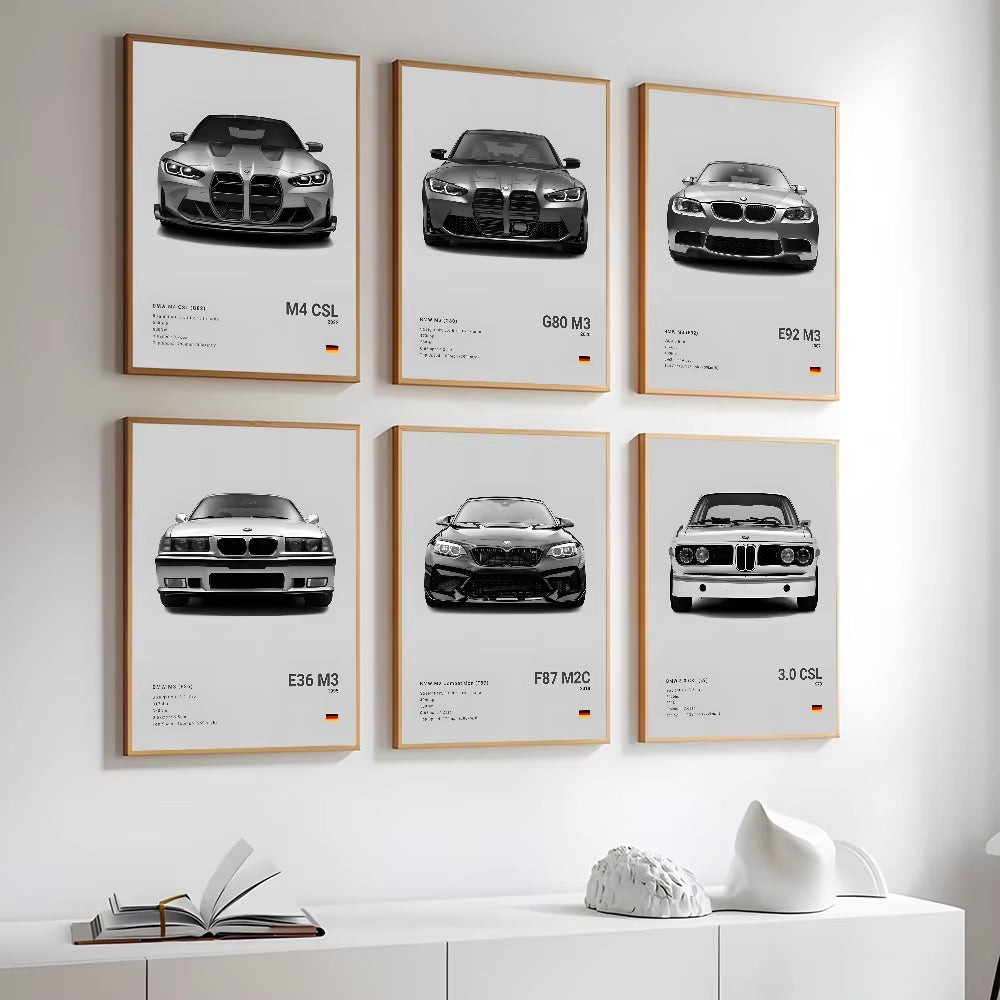 Famous Classic Latest Sports Car F80 M3 M4 M5 E36 EVO 3.0CSL B-BMW Poster Home Living Room Wall Art Garage Room Decor